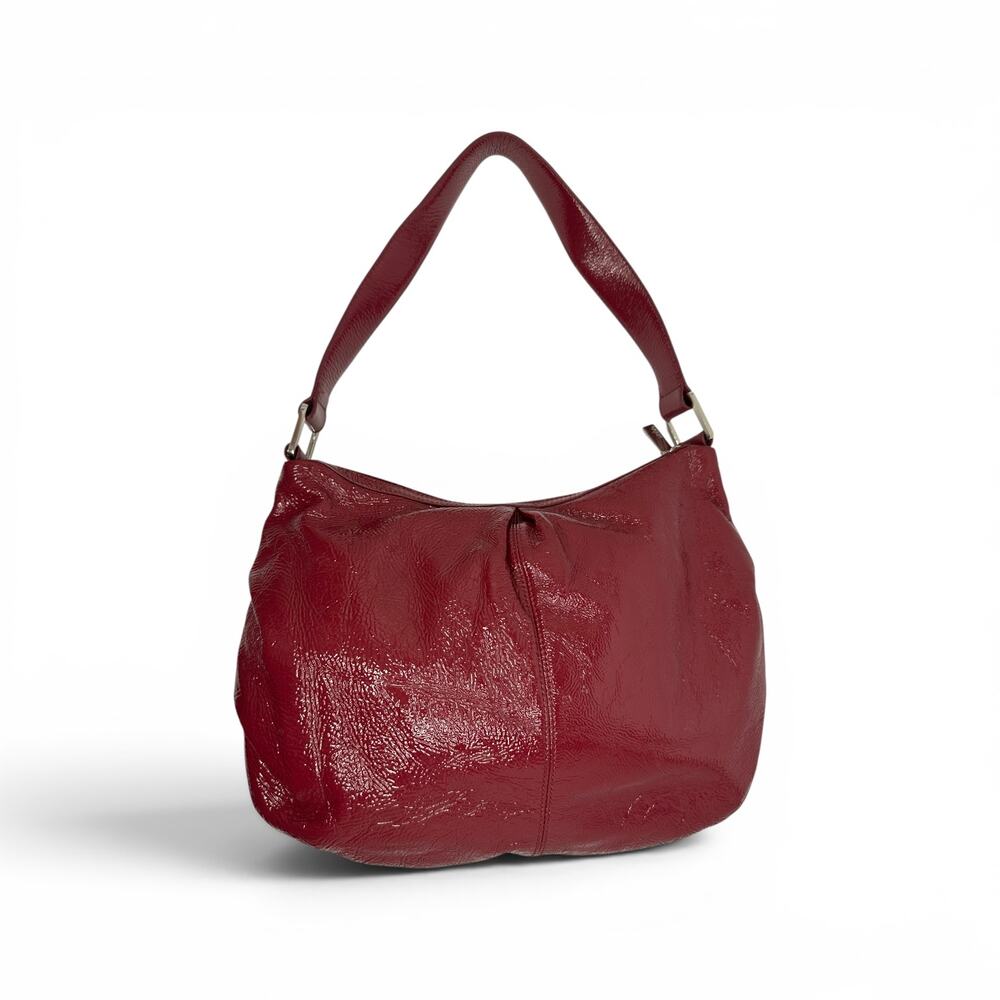 Hobo International Women Patent Shoulder Bag Berry Wine Purple Crinkle Leather